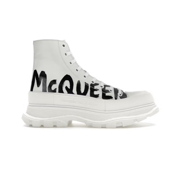 Alexander McQueen Tread Slick Graffiti Leather Boots White EU 44/US 11